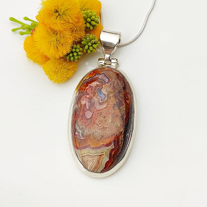 Sterling Silver Pendant Crazy Lace Agate Gemstone Necklace