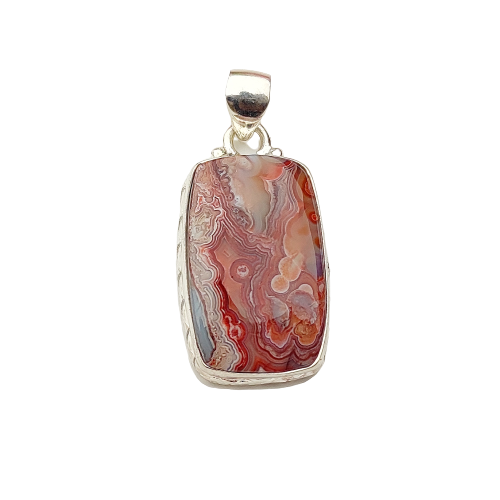 Exquisite Handcrafted Jewelry Crazy Lace Agate Silver Pendant Gemstone