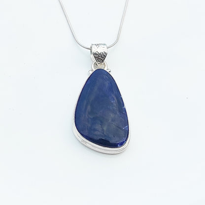 Sodalite Gemstone Silver Jewelry Pendant, 92.5 Sterling Silver Fashion Jewelry Pendant, Fancy Shape Handmade Necklace For Party Wear - 42x25x6mm Approx.