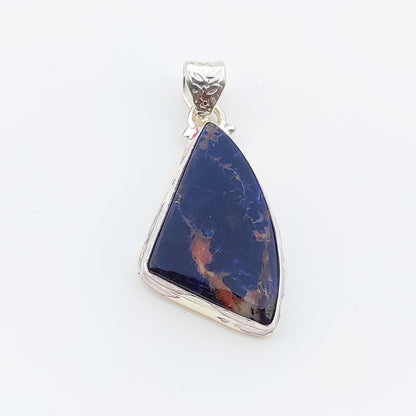 Sodalite Gemstone Silver Jewelry Pendant, 92.5 Sterling Silver Fashion Jewelry Pendant, Fancy Shape Handmade Necklace For Party Wear - 36x20x6 mm