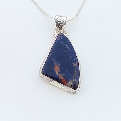 Sodalite Gemstone Silver Jewelry Pendant, 92.5 Sterling Silver Fashion Jewelry Pendant, Fancy Shape Handmade Necklace For Party Wear - 36x20x6 mm