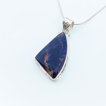 Sodalite Gemstone Silver Jewelry Pendant, 92.5 Sterling Silver Fashion Jewelry Pendant, Fancy Shape Handmade Necklace For Party Wear - 36x20x6 mm