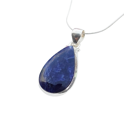 Sodalite Gemstone Silver Jewelry Pendant, 92.5 Sterling Silver Fashion Jewelry Pendant, Pear Shape Handmade Necklace For Party Wear - 33x18x4mm Approx.