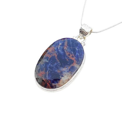 Sodalite Gemstone Silver Jewelry Pendant, 92.5 Sterling Silver Fashion Jewelry Pendant, Oval Shape Handmade Necklace For Party Wear - 39x23x6mm Approx.