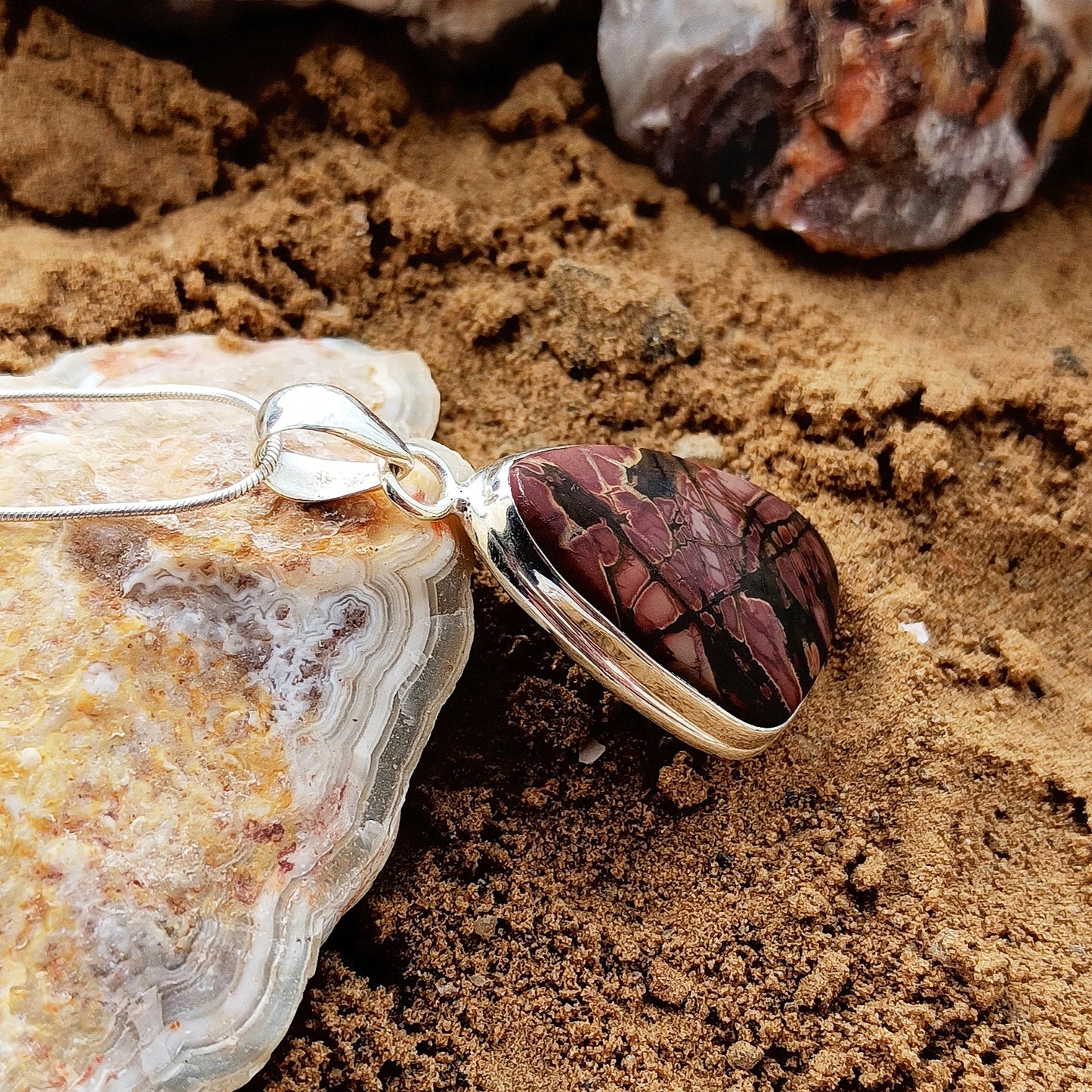 Cherry Creek Jasper Edelstein Silber Anhänger, 925 Sterling Silber Edelstein Charm Fancy Shape Anhänger Halskette, 5,8 Gramm 