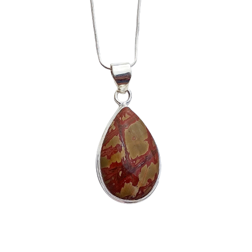 Cherry Creek Jasper Edelstein Silber Anhänger, 925 Sterling Silber Edelstein Charm Birnenform Anhänger Halskette, 6 Gramm 