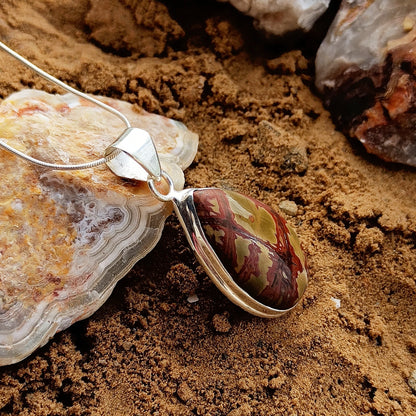 Cherry Creek Jasper Edelstein Silber Anhänger, 925 Sterling Silber Edelstein Charm Birnenform Anhänger Halskette, 6 Gramm 