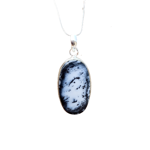 Dendriten-Opal-Cabochon-Silberschmuck-Anhänger – Anhänger aus 925er Sterlingsilber – 92,5-Statement-Anhänger – handgefertigter Anhänger – Geschenk für Sie – ca. 35 x 17 x 5 mm.