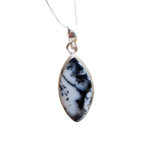 Dendriten-Opal-Silber-Schmuckanhänger – 925er Sterlingsilber-Anhänger – 92,5-Statement-Anhänger – handgefertigter Anhänger – Boho-Anhänger – Geburtstagsgeschenk – ca. 35 x 16 x 6 mm.