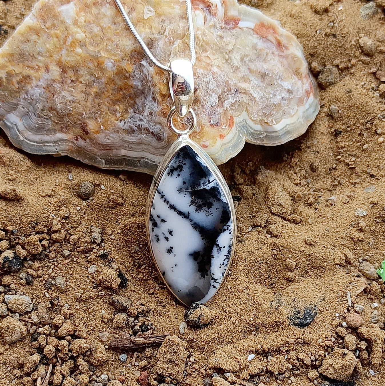 Sterling Silver Dendritic Agate Pendant Gemstone Jewelry