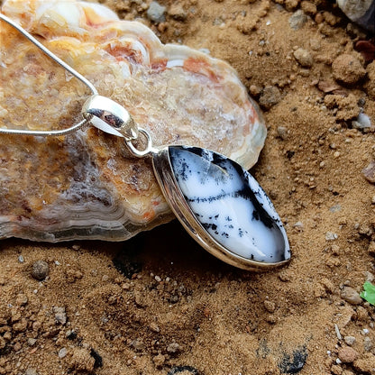 Sterling Silver Dendritic Agate Pendant Gemstone Jewelry