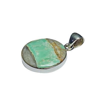 Utah Variscite Gemstone Pendant, 92.5 Sterling Silver Pendant, Round Pendant, 26x20x5mm