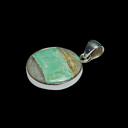 Utah Variscite Gemstone Pendant, 92.5 Sterling Silver Pendant, Round Pendant, 26x20x5mm