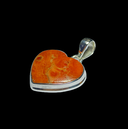 Orange Mohave Turquoise Gemstone Silver Pendant, Solid 925 Sterling Silver Charm Pendant Sponge Coral Statement Pendant, 35x31x6mm