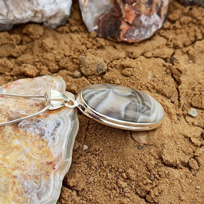 Polish Flint Gemstone Sliver Pendant, 925 Sterling Silver Solid Statement Pendant, 40x19x6mm Approx.