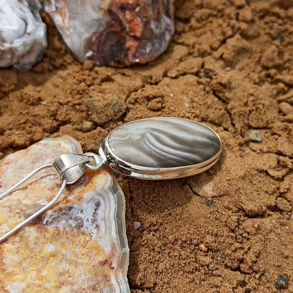 Polish Flint Gemstone Silver Pendant, 925 Sterling Silver Pendant, Handmade Statement Pendant, 42x18x5mm Approx.