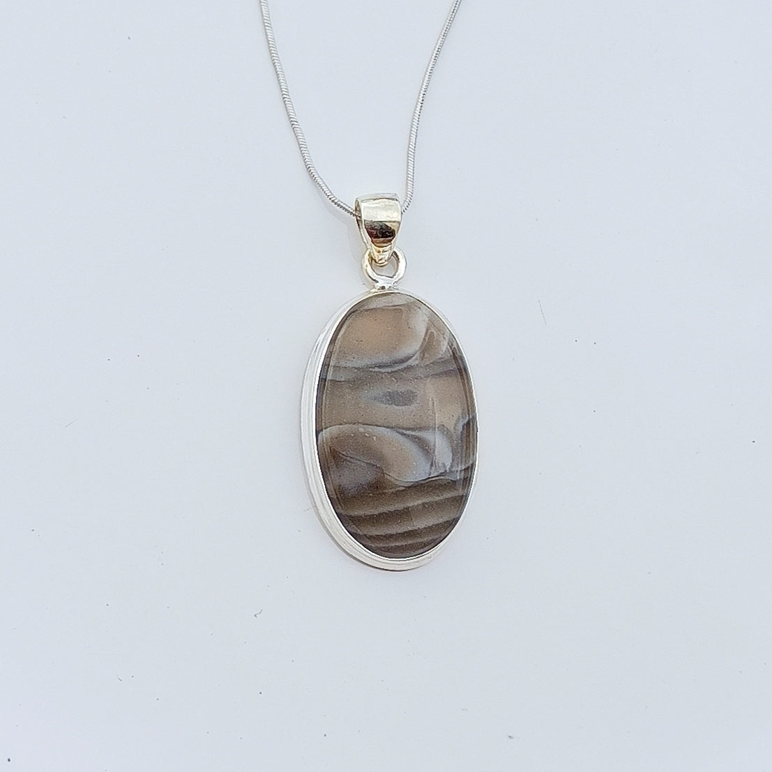 Polish Flint Gemstone Pendant, 925 Sterling Silver Pendant, Handmade Statement Silver Pendant, 37x20x7mm Approx.