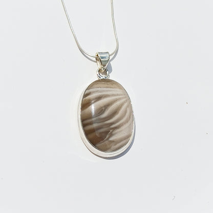 Unique Pattern Polish Flint 92.5 Sterling Silver Pendant Gemstone Jewelry