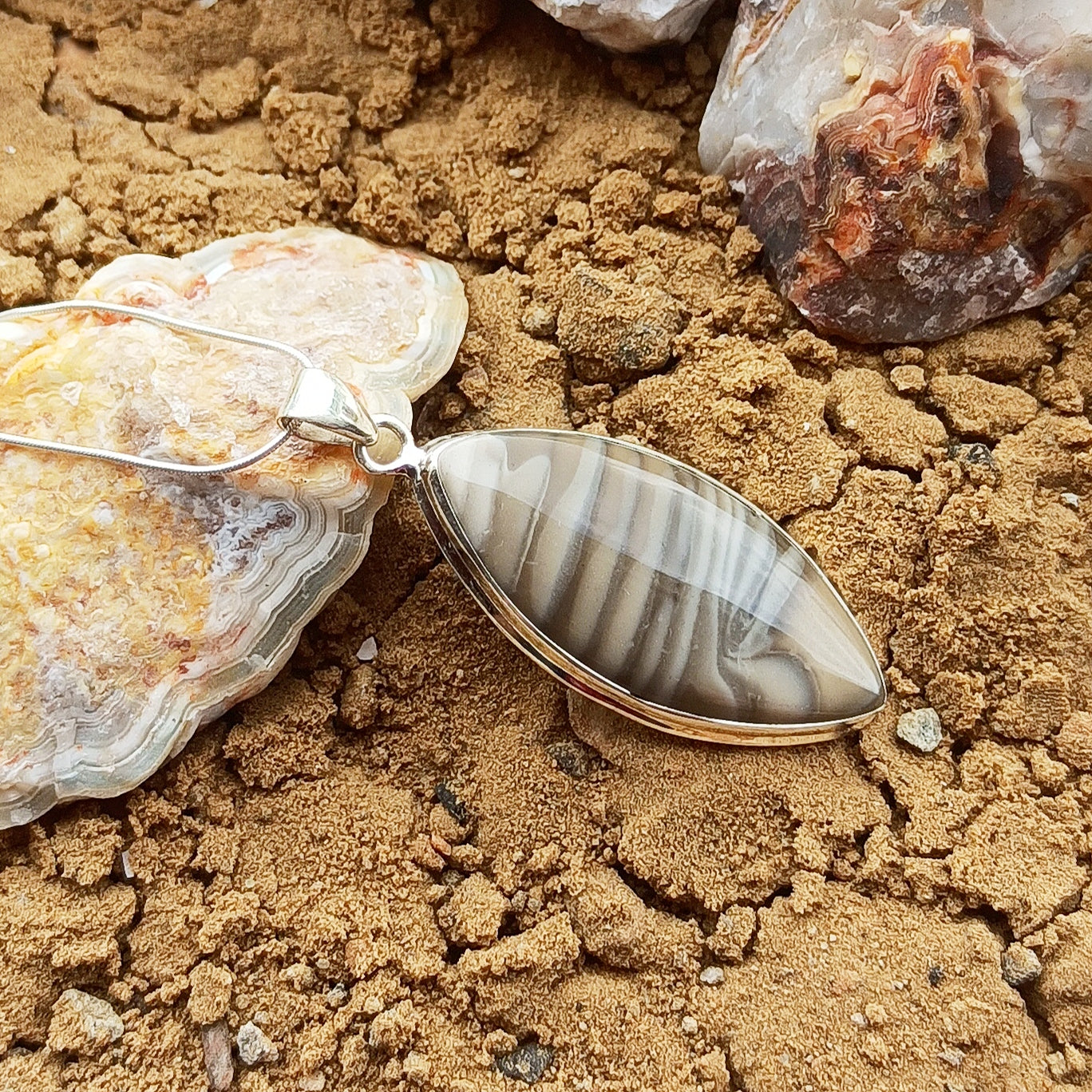 Polish Flint Gemstone Silver Pendant 925 Sterling Silver Solid Pendant, Handmade Silver Pendant, 50x22x7mm Approx.