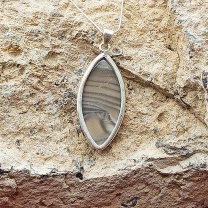 Polish Flint Gemstone Silver Pendant 925 Sterling Silver Solid Pendant, Handmade Silver Pendant, 50x22x7mm Approx.