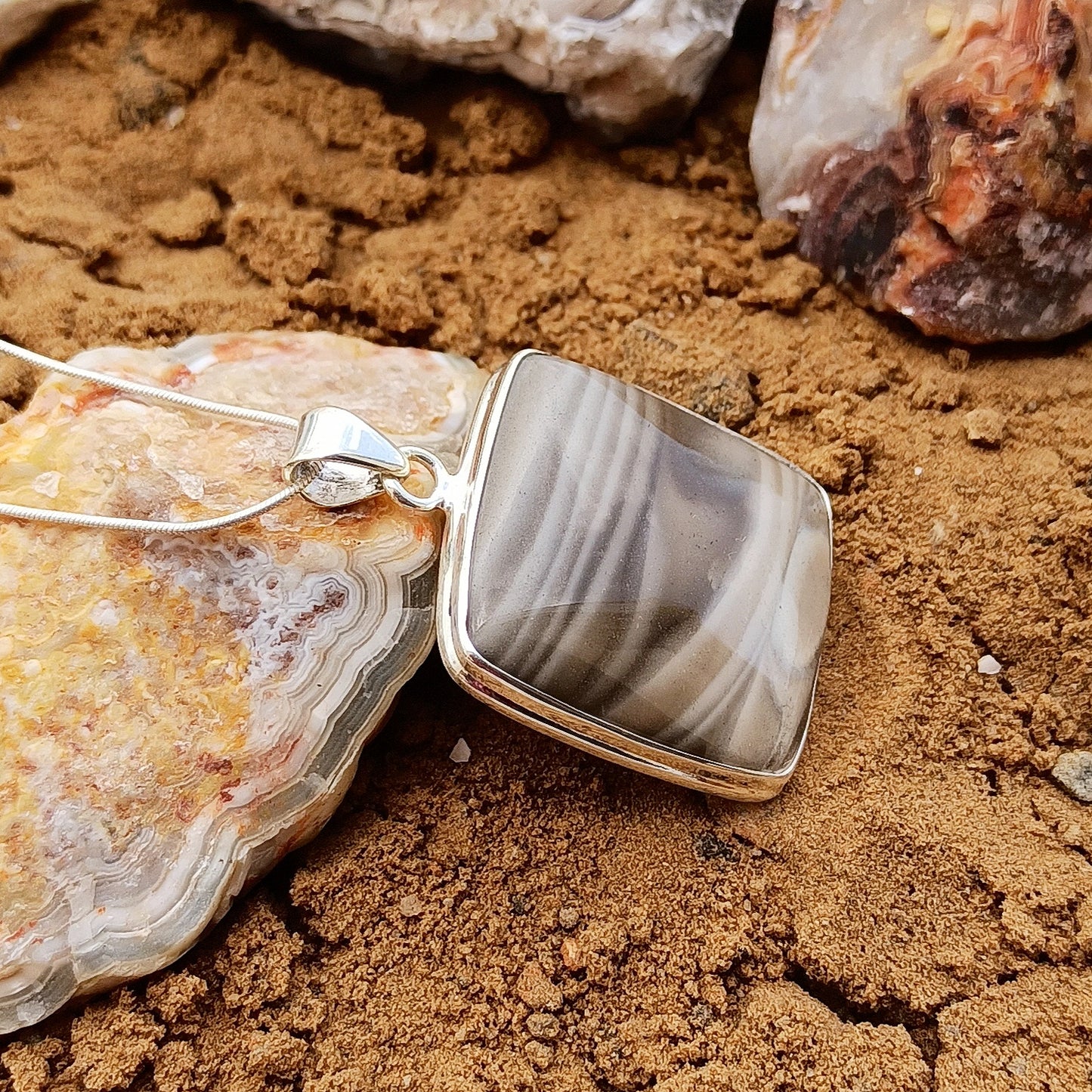 925 Sterling Silver Polish Flint Pendant Gemstone