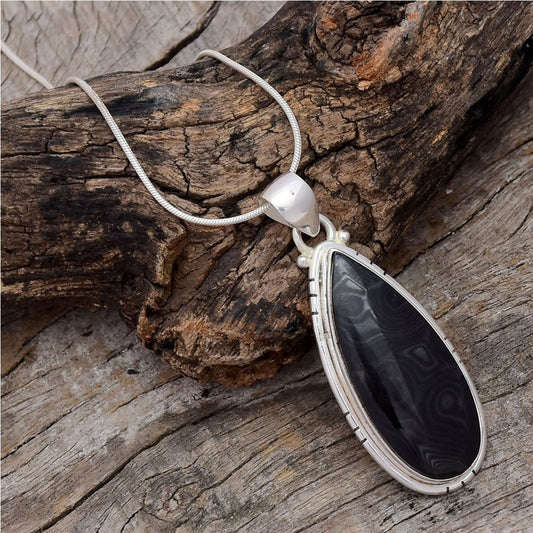 Psilomelane Gemstone Silver Pendant, 92.5 Sterling Silver Jewelry Pendant, Handmade Statement Fashion Jewelry Pendant Necklace, 41x18x6mm