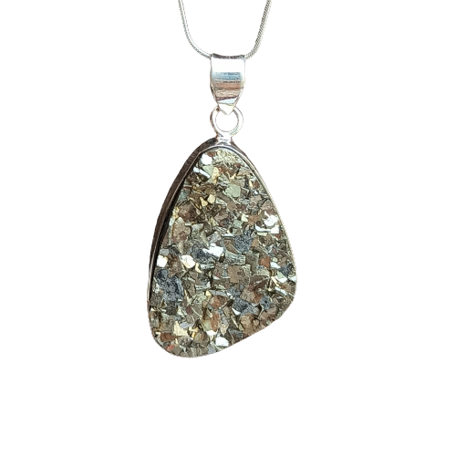 Natürlicher Pyrit Druzy Edelstein Silber Anhänger, 925 Sterling Silber Anhänger, ausgefallene Form Silber Anhänger, 43x24x5mm