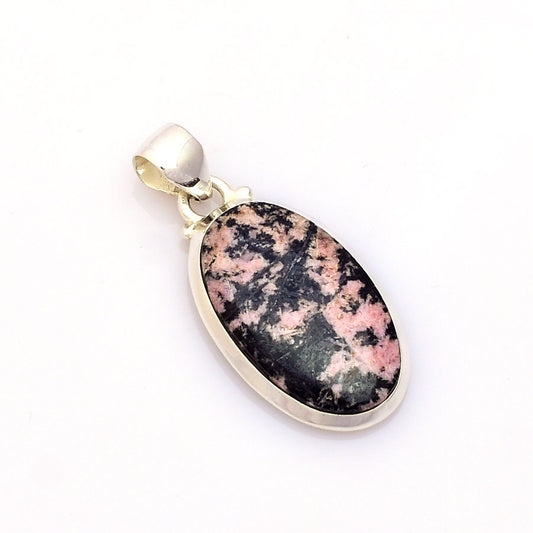 Rhodonite Gemstone Silver Fashion Jewelry Pendant, 925 Sterling Silver Gemstone Necklace For Party Wear - 33x18x5mm