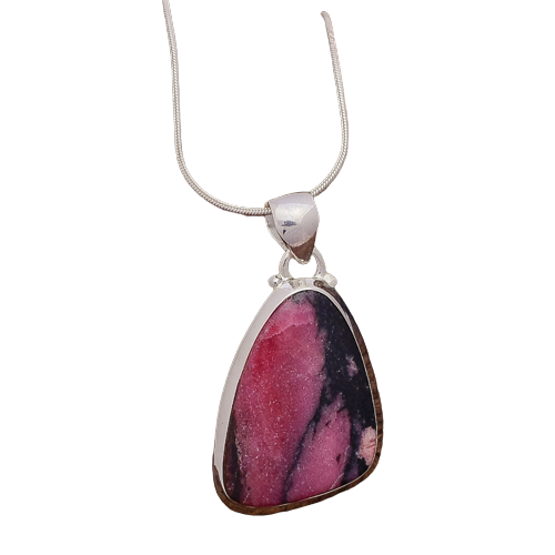 Rhodonite Pendant Gorgeous Pink And Black Rhodonite Pendant Solid 925 Sterling Silver Necklace, 34x21x4 MM Approx.