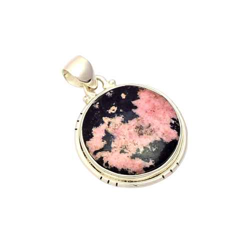 Rhodonite Gemstone Silver Fashion Jewelry Pendant, 925 Sterling Silver Gemstone Necklace For Party Wear - 30x26x6 mm