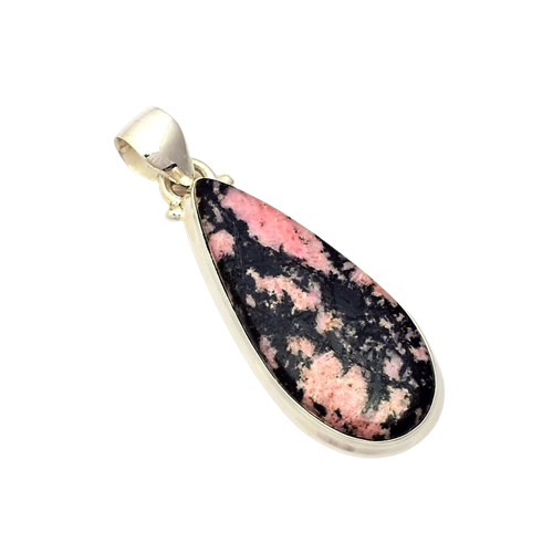 Rhodonite Gemstone Silver Fashion Jewelry Pendant, 925 Sterling Silver Gemstone Necklace For Party Wear - 38x16x5mm Approx.