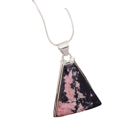 Rhodonite Gemstone Silver Fashion Jewelry Pendant, 925 Sterling Silver Gemstone Necklace For Party Wear - 41x34x6mm Approx.