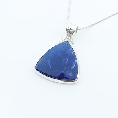 Sodalite Gemstone Silver Jewelry Pendant, 92.5 Sterling Silver Fashion Jewelry Pendant, Trillion Shape Handmade Necklace For Party Wear - 29x26x5 mm