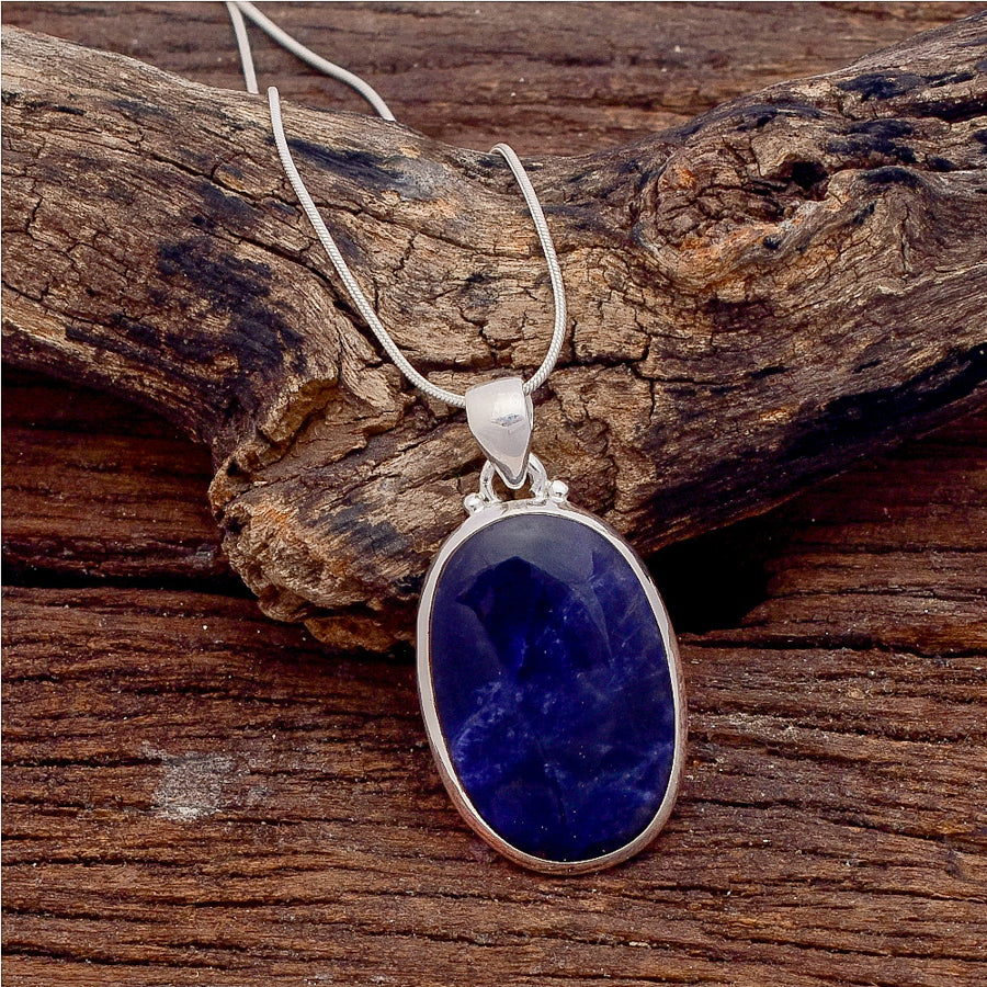 Natural Sodalite Pendant Top Grade Sodalite Gemstone Necklace Solid 925 Sterling Silver Charm Pendant 36x22x5mm