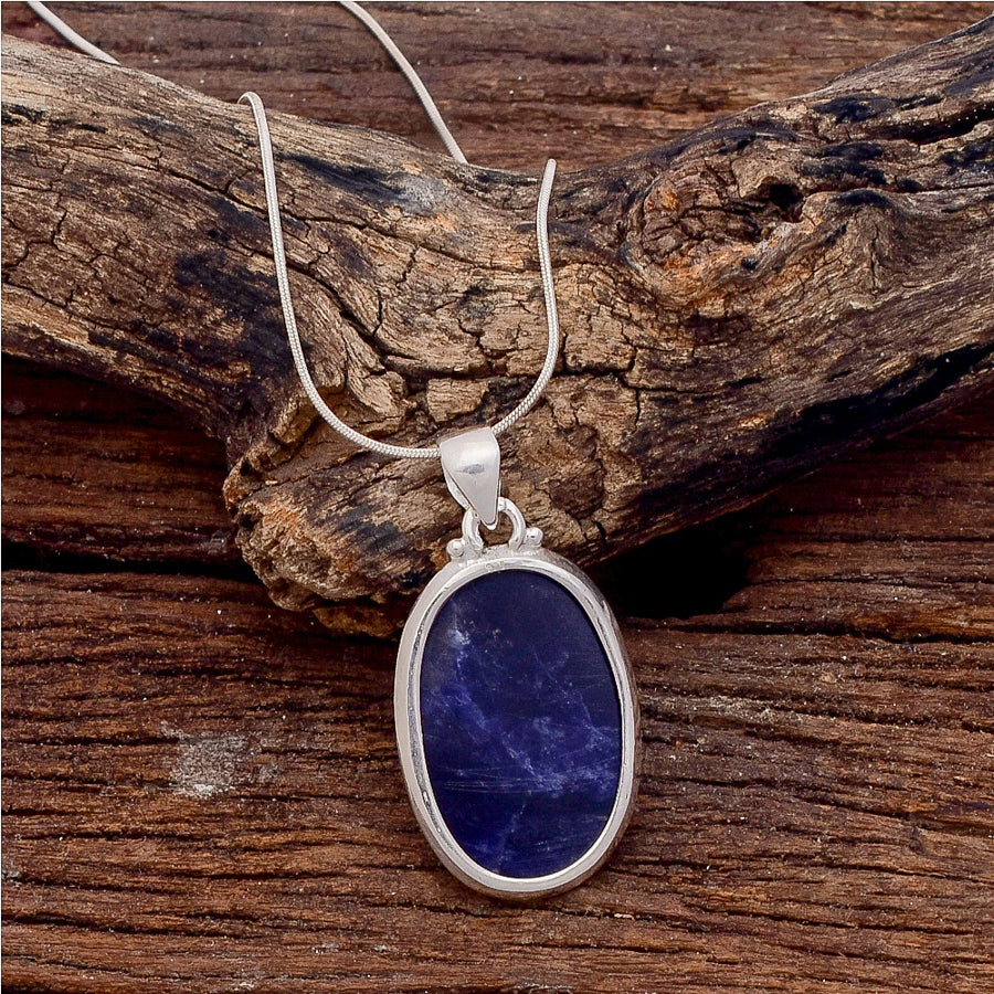 Natural Sodalite Pendant Top Grade Sodalite Gemstone Necklace Solid 925 Sterling Silver Charm Pendant 36x22x5mm