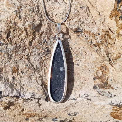 Silver Pendant - Orthoceras Cabochon - 925 Sterling Silver Pendant - 92.5 Statement Pendant - Handmade Pendant- Pear Pendant - 40Ct