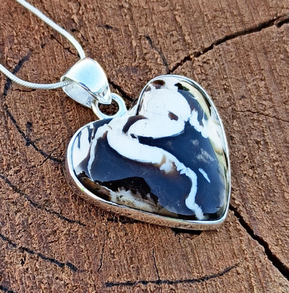 Peanut Wood Jasper Gemstone Silver Pendant, 925 Sterling Sliver Jewelry, Heart Shape Handmade Pendant, Sterling, 26x25x7mm Approx.