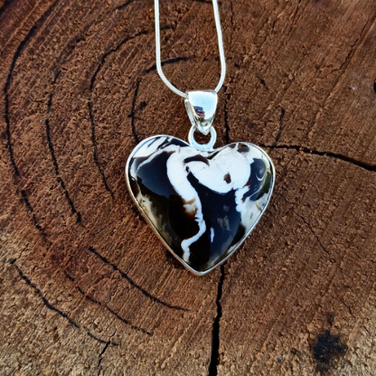 Peanut Wood Jasper Gemstone Silver Pendant, 925 Sterling Sliver Jewelry, Heart Shape Handmade Pendant, Sterling, 26x25x7mm Approx.