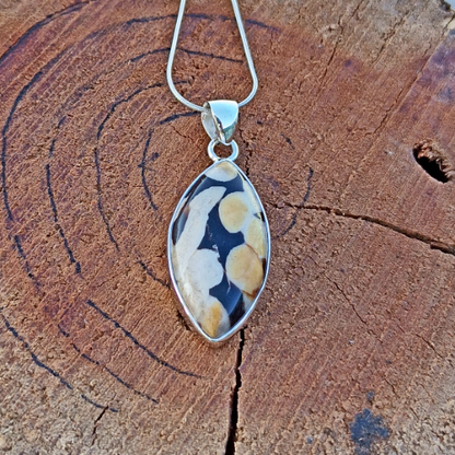 Peanut Wood Jasper Gemstone Silver Pendanth, 925 Sterling Sliver Jewelry, Marquise Shape Handmade Pendant, Sterling, 35x16x7 mm Approx.