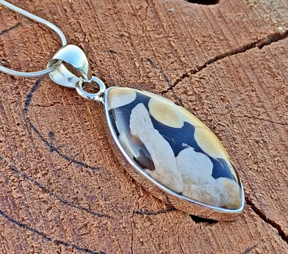 Peanut Wood Jasper Gemstone Silver Pendanth, 925 Sterling Sliver Jewelry, Marquise Shape Handmade Pendant, Sterling, 35x16x7 mm Approx.