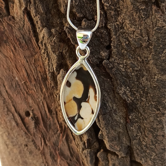 Peanut Wood Jasper Gemstone Silver Pendanth, 925 Sterling Sliver Jewelry, Marquise Shape Handmade Pendant, Sterling, 35x16x7 mm Approx.