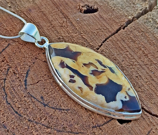 Peanut Wood Jasper Gemstone Silver Pendanth, 925 Sterling Sliver Jewelry, Marquise Shape Handmade Pendant, Sterling, 47x22x6 mm Approx.