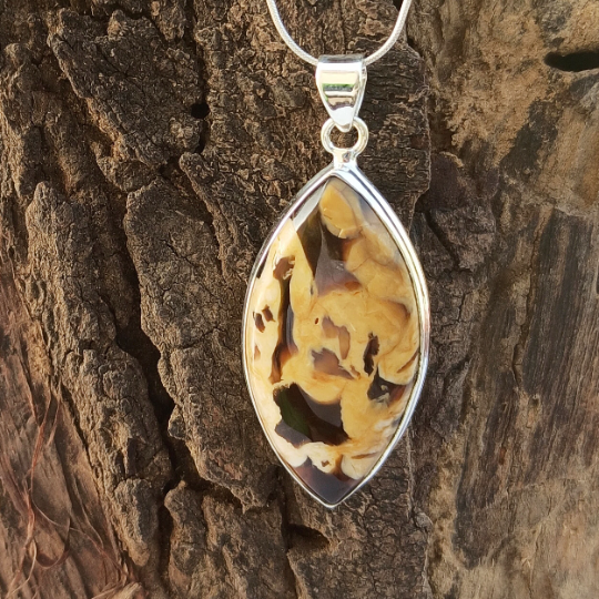 Peanut Wood Jasper Gemstone Silver Pendanth, 925 Sterling Sliver Jewelry, Marquise Shape Handmade Pendant, Sterling, 47x22x6 mm Approx.