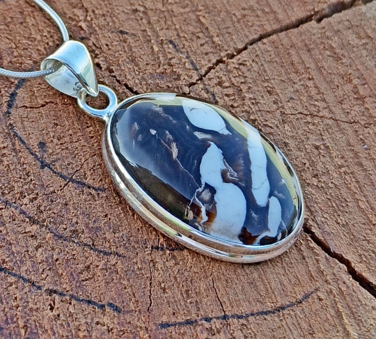 Peanut Wood Jasper Gemstone Silver Pendant, 925 Sterling Sliver Jewelry, Oval Shape Handmade Pendant, Sterling, 31x19x6mm Approx.