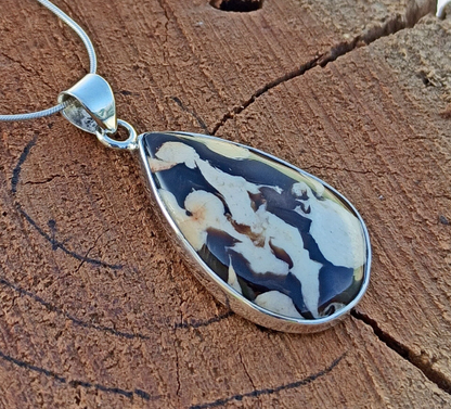 Peanut Wood Jasper Gemstone Silver Pendant, 925 Sterling Silver Jewelry, Pear Shape Handmade Pendant, Sterling, 38x21x7 mm Approx.