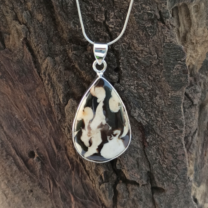 Peanut Wood Jasper Gemstone Silver Pendant, 925 Sterling Silver Jewelry, Pear Shape Handmade Pendant, Sterling, 38x21x7 mm Approx.