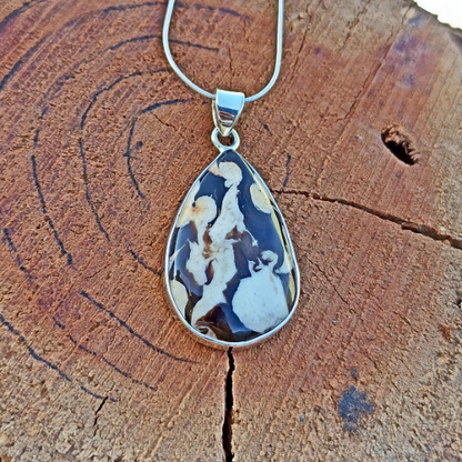 Peanut Wood Jasper Gemstone Silver Pendant, 925 Sterling Silver Jewelry, Pear Shape Handmade Pendant, Sterling, 38x21x7 mm Approx.