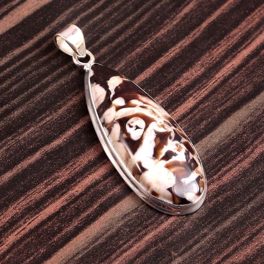 Peanut Wood Jasper Gemstone Silver Pendant, 925 Sterling Sliver Jewelry, Pear Shape Handmade Pendant, Sterling, 42x17x7mm Approx.