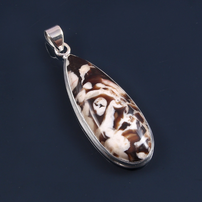 Peanut Wood Jasper Gemstone Silver Pendant, 925 Sterling Sliver Jewelry, Pear Shape Handmade Pendant, Sterling, 42x17x7mm Approx.