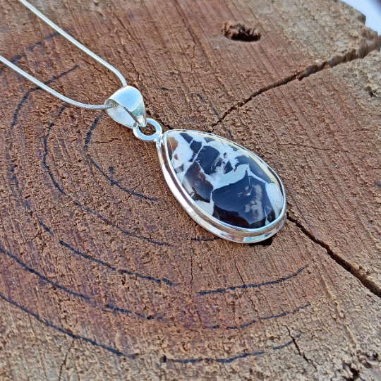 Peanut Wood Jasper Gemstone Silver Pendant, 925 Sterling Sliver Jewelry, Pear Shape Handmade Pendant, Sterling, 31x18x6mm Approx.